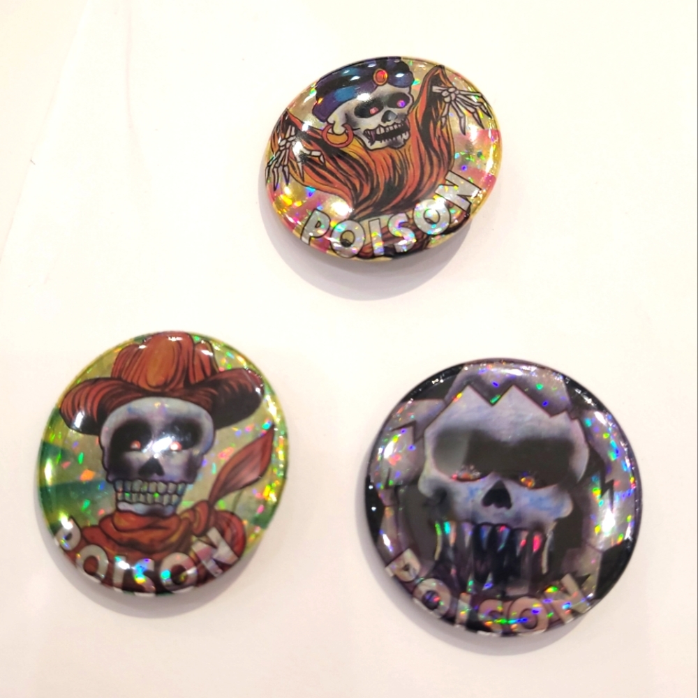 Skull sticker holographic badge set